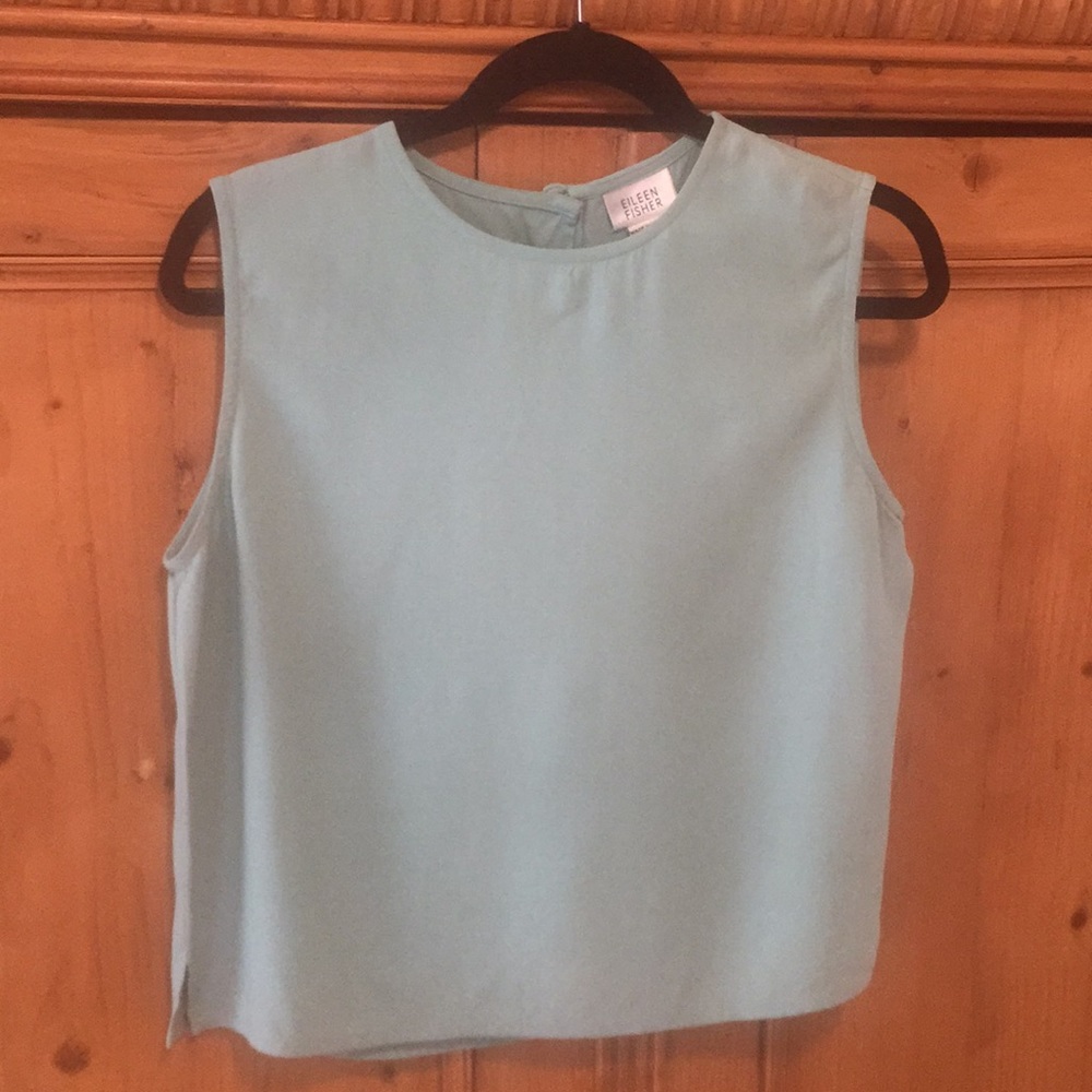 Eileen Fisher Aqua Cropped Silk Top